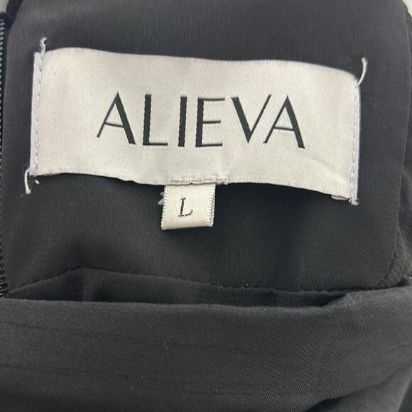 ALIEVA Dulce Dupioni Black Maxi Dress Gold Chain Straps Slit Size L - Picture 11 of 13